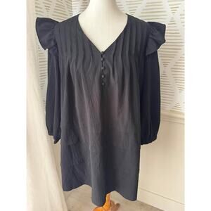 Entro Women’s Large Black Ruffle Sleeve Babydoll Mini Dress